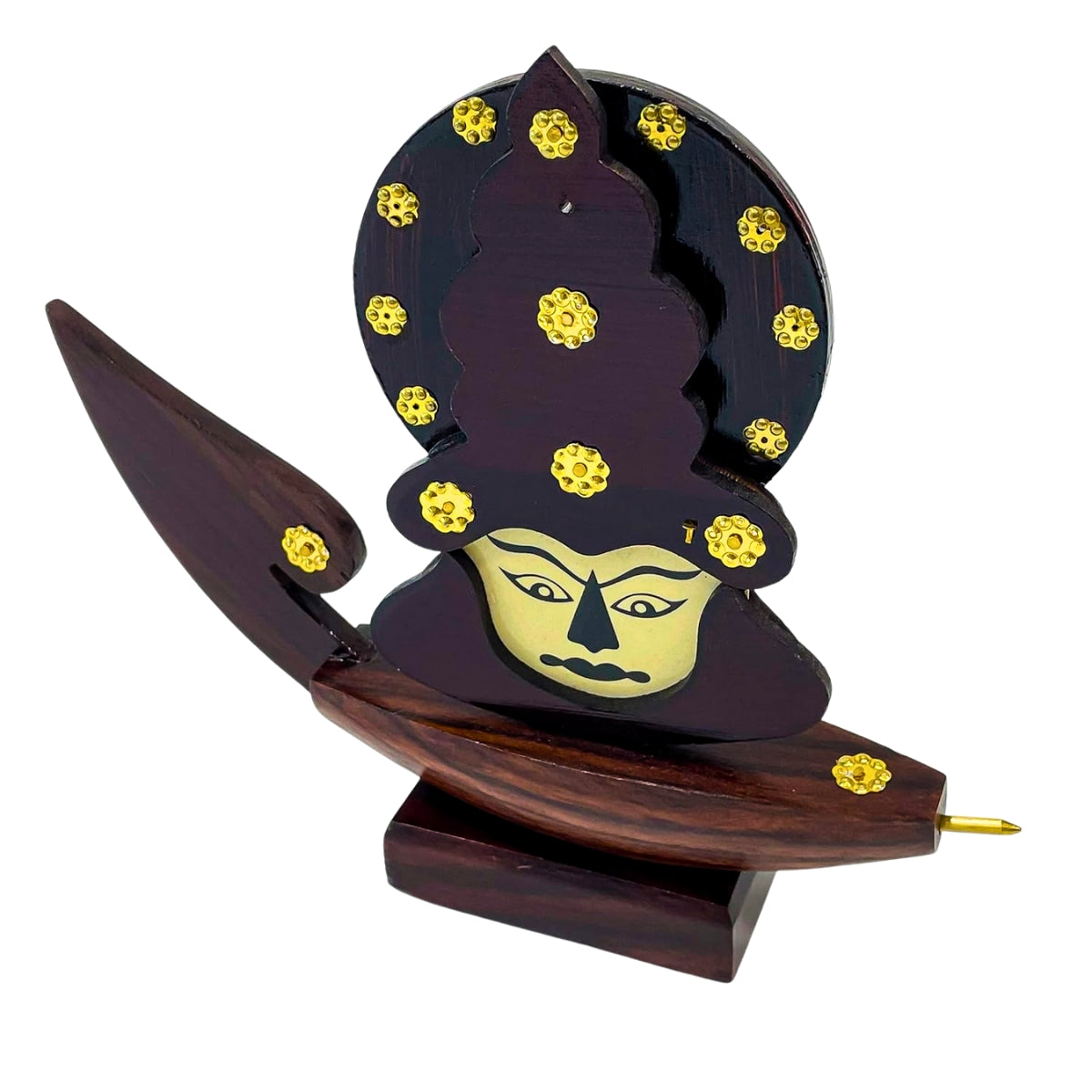 Wooden Kerala Traditional Chundan Boat Curio Miniature with Kathakali Face - 10 Inch Height